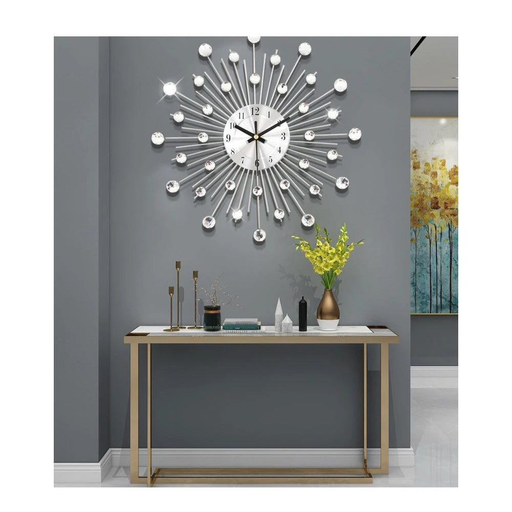 Modern Round Metal Crystal Wall Clock Creative Abstract Design Silent Iron Resin Single Face for Home Decor for Living Room
