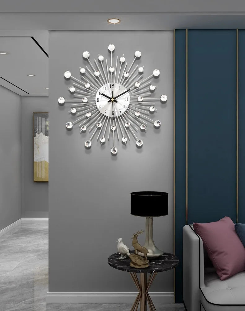Modern Round Metal Crystal Wall Clock Creative Abstract Design Silent Iron Resin Single Face for Home Decor for Living Room