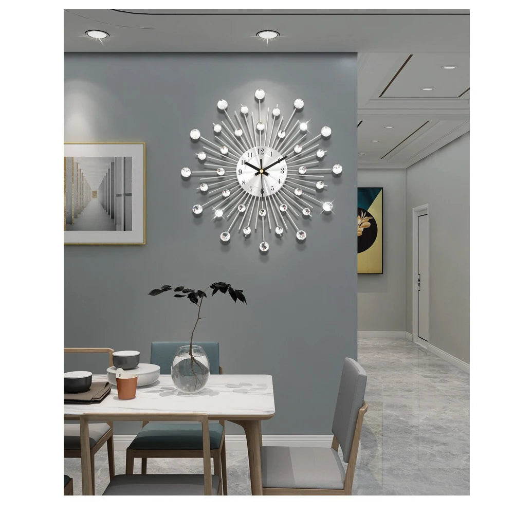 Modern Round Metal Crystal Wall Clock Creative Abstract Design Silent Iron Resin Single Face for Home Decor for Living Room
