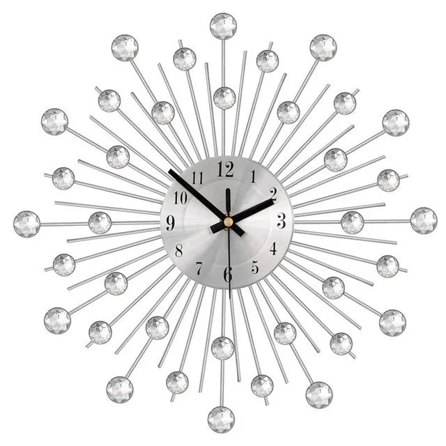 Modern Round Metal Crystal Wall Clock Creative Abstract Design Silent Iron Resin Single Face for Home Decor for Living Room