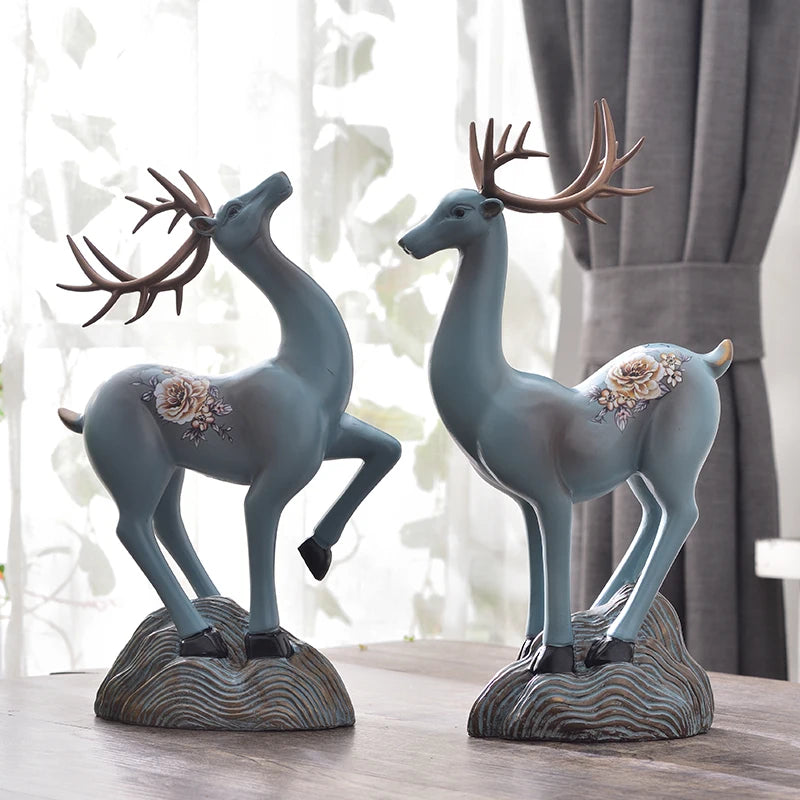 European American Home Accessories Creative Living Room TV Wine Cabinet Ornaments Sculpture Pattern Lucky Deer Entrance Resin