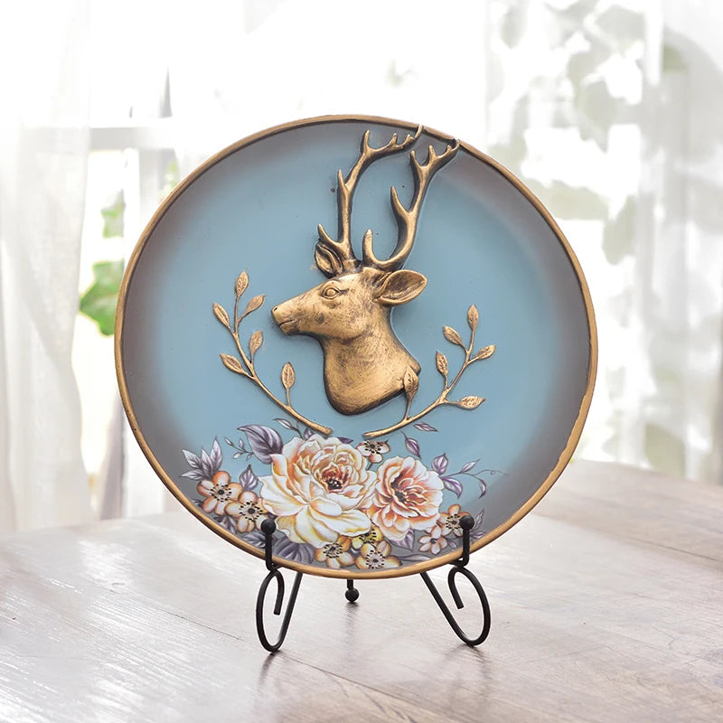 European American Home Accessories Creative Living Room TV Wine Cabinet Ornaments Sculpture Pattern Lucky Deer Entrance Resin